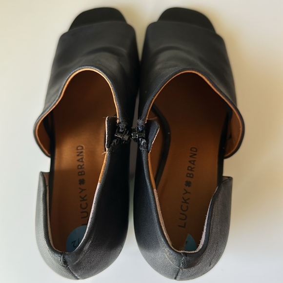 Lucky Brand Womens Tylera Open Toe Pump Wedge Side Cut Out & Zipper Leather Boho - Picture 11 of 15